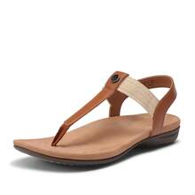 Women's Arch Support T-Strap Sandals Comfortable Orthotic Flat Sandals Thong Sandals For Casual Summer Walking - màu nâu - Xem 10