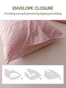 2/3件套床上用品（1个被套+1/2个枕套，不含被芯），粉色格子印花床上用品套装，柔软舒适透气被套，适用于卧室、客房、宿舍 - 彩色 - 查看 9