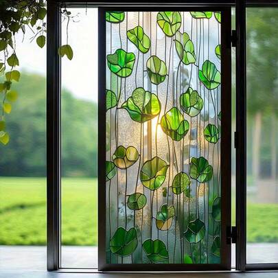 1/3pcs Static Cling Window Film, Spring Green Leaf Pattern Design, Waterproof PVC Self-Adhesive Reusable Vinyl Film, Suitable For Kitchen And Dining Room Windows, Home Decor