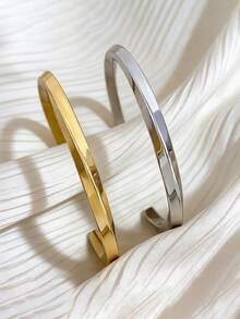 Minimalist Stylish Stainless Steel Bracelet, Open Cuff, Polished Finish, Suitable For Fashion Pairing And Gifting To Friends, Family, And Mother - Multicolor - View 2