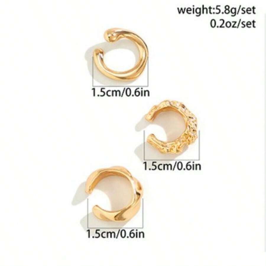 3pcs/Set Hip Hop Ear Clip C-Shape Clip Ear Cuff Earring Fake Cartilage Jewelry For Women Daily & Gift Occasions Valentine'S Day - 金色 - 查看 1