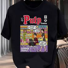Camiseta Casual con Estampado Gráfico de Pulp Comics para Mujer - Cuello Redondo, Ligera y Elástica, Perfecta para el Verano, Camiseta para Uso Diario - Negro - Ver 2