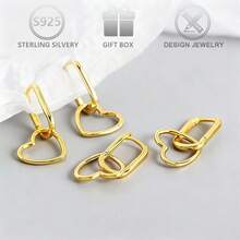 1 Pair 925 Sterling Silver Minimalist Geometric Design Reversible Heart Pendant Earrings, Suitable For Daily, Casual, Vacation, Holiday, Birthday, Valentine's Day Gift - Gold - View 7
