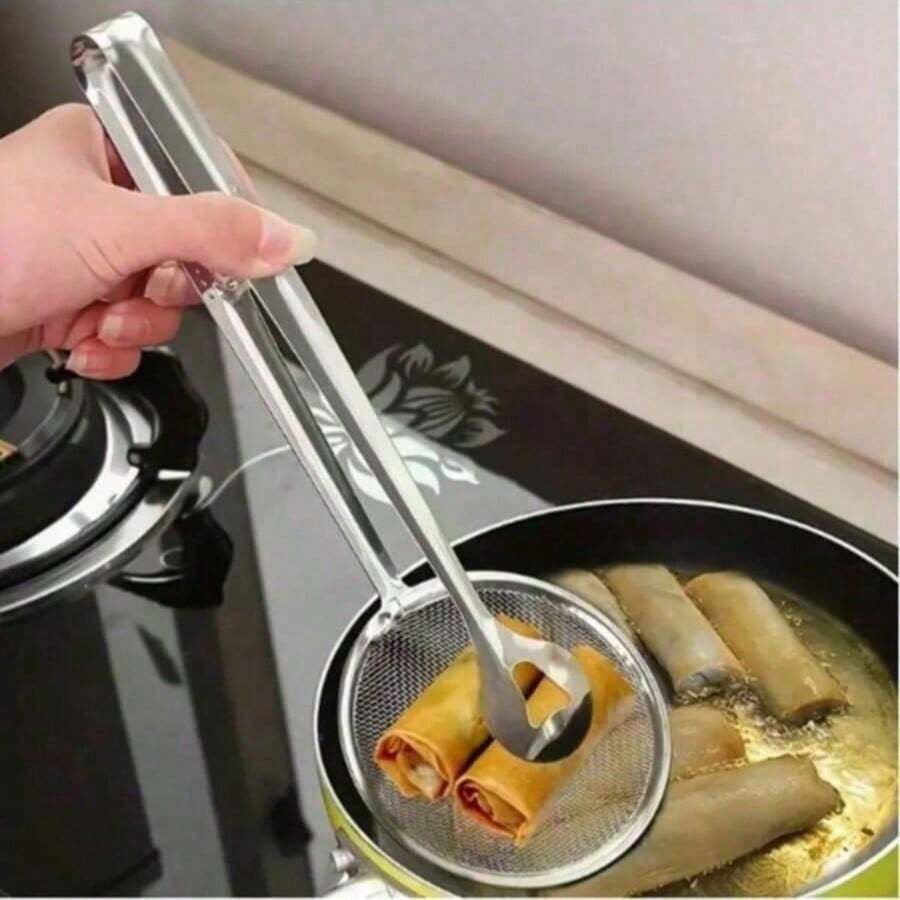 Stainless Steel Frying Oil Strainer - Heat Resistant, With Clip/Clamp Accessory - Fine Mesh Strainer For Frying, Draining Soup And Sauce - Durable Kitchen Tool For Oil-Free Cooking, Frying Oil Filter, Family Dinner Supplies, Christmas Party Supplies - Silver - View 1