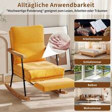 Mecedora con reposapiés, patas de madera Hevea, tela afelpada, respaldo alto, incluye cojín, capacidad de peso hasta 150 kg, para dormitorio, salón, color amarillo - Amarillo - Ver 8