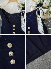 Spring/Summer New Bow Tie Strap Bodycon Knit Dress, Waist Cinching Design, Minimalist Sexy Mini Skirt - Royal Blue - View 8