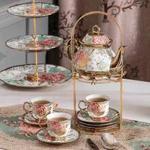 CHANJOON Tea Sets Gold Plated Red Rose Ceramic Tea Set, Vintage Teapot Tea Sets Beautiful Tea Set Coffee Serving 6 People (Golden, Medium) - Keemasan - View 5
