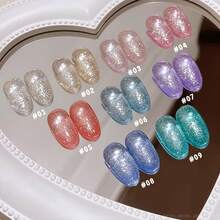 12毫升/瓶 2026新款派对薯片裂纹闪粉钻石亮片凝胶指甲油，美白，蓝色，粉色，超亮绿色，紫色闪粉，透明，适用于脚趾，UV灯，美甲沙龙用品 - 彩色 - 查看 13