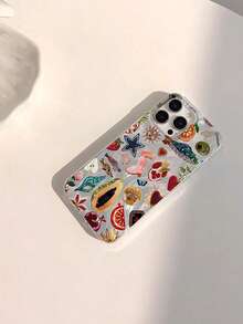 1pc Fashionable Unique Beaded Heart, Papaya, Star, Flower Patterned Transparent Soft Smooth Glossy Anti-Fingerprint Scratch-Resistant Phone Case - Kiểu 7 (1 chiếc) - Xem 2