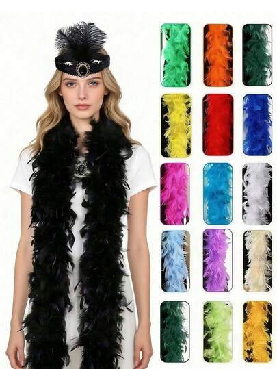 3pcs/Set Artificial Colorful Feather Scarf, 6.6ft Long, Women Feather Scarf, Suitable For Dance, Wedding, Party, Halloween And Other Occasions, 1/2pcs, Stage Decor, Festival Party Headwear Accessory, Clothing Accessory, Scarf Decor, Suitable For Birthday Party, Halloween, Christmas, Racing, Afternoon Tea, New Year's Eve, Concert And Home Decor, Dance Wedding, Stage Performance, Carnival Costume And Accessories, Party Supplies, An Ideal Gift