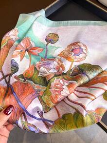 1条女士优雅复古印花轻薄缎面方巾，波西米亚风休闲女士围巾/披肩，轻薄舒适，适合春夏日常佩戴和外出。 - 彩色 - 查看 4