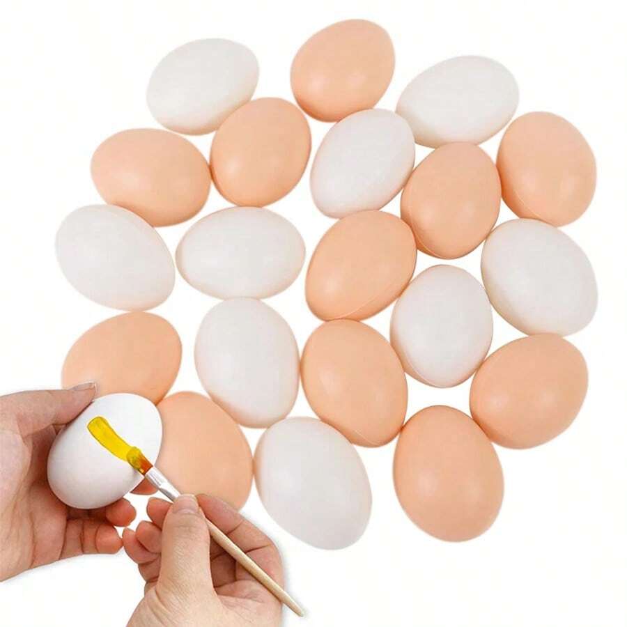 60pcs White And Brown Plastic Easter Eggs, Blank For DIY Painting, Suitable For Easter Egg Hunt Party Decoration And Craft - Multicolor - View 1