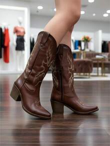 Botas vaqueras para mujer con tejido frontal y trasero con cierre lateral. Para eventos, fiestas. Pirmevra-verano - Café - Ver 2