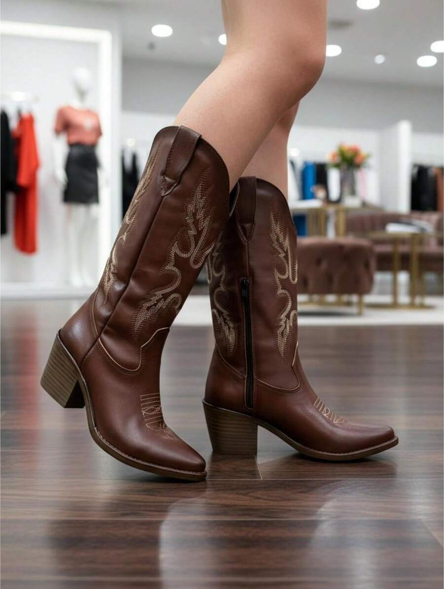Botas vaqueras para mujer con tejido frontal y trasero con cierre lateral. Para eventos, fiestas. Pirmevra-verano