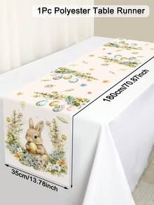 1pc Easter Table Runner, Featuring Rabbit, Eggs And Floral Patterns, 35*180cm Polyester Material, Farmhouse Style Easter Table Runner, 2026 Easter Home Decor, Kitchen Dining Table Decoration, Spring Holiday Decor - Multicolor - View 4