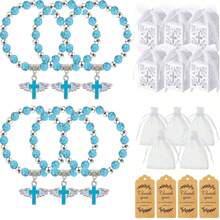 40 Pieces/Set Of Baptismal Gift Set, Including 10 Angel Cross Rose Bracelets, 10 Baptismal Gift Boxes With Ribbons, 10 Thank-You Labels, And 10 Transparent Stiff Gauze Bags For Baby Showers - Multicolor - View 7