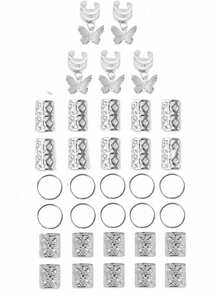 40pcs Geometric Pattern Boho Butterfly Simple Style Hair Ties, Suitable For Girls, Daily, Festivals, Dates, Matching Best Friend Gifts - Multicolor - View 3