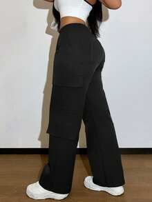 黑色多口袋纽扣休闲Y2K风轻便工作裤，兼具优雅与可爱。适合返校、毕业典礼、俱乐部、生日派对、万圣节、新年、感恩节、音乐会、健身房、海滩、度假、商务出行、日常机场穿搭、街头风、教师节、春、夏、秋、冬等各种场合。 - 黑色 - 查看 10