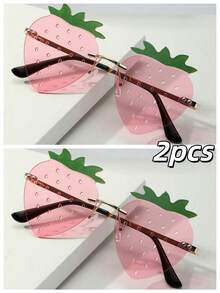 1 pieza Gafas de moda novedosas con diseño de fresa para mujeres, estilo lindo de Y2K, adecuado para fiestas, vacaciones, San Valentín, en colores rojo, verde, azul, morado, verde claro, amarillo, rosa claro para verano, playa, vacaciones, exterior, viaje - Forma de fresa - Ver 21