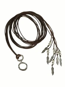 1pc Brown Leather Silver Bead Pendant Necklace For Women, Suitable For Everyday Outings, Parties, And Vacations - 彩色 - 查看 3