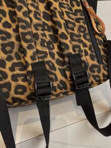 Practical Lightweight Leopard Print Drawstring Backpack Casual Daily Fashion Bag - Khaki - View 5