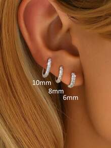 一对6-10毫米钻石耳环，S925或925纯银材质，简约休闲女士耳环，高品质珠宝礼品，节日/生日礼物，适合日常佩戴 - 滿鑽耳環 - 查看 4