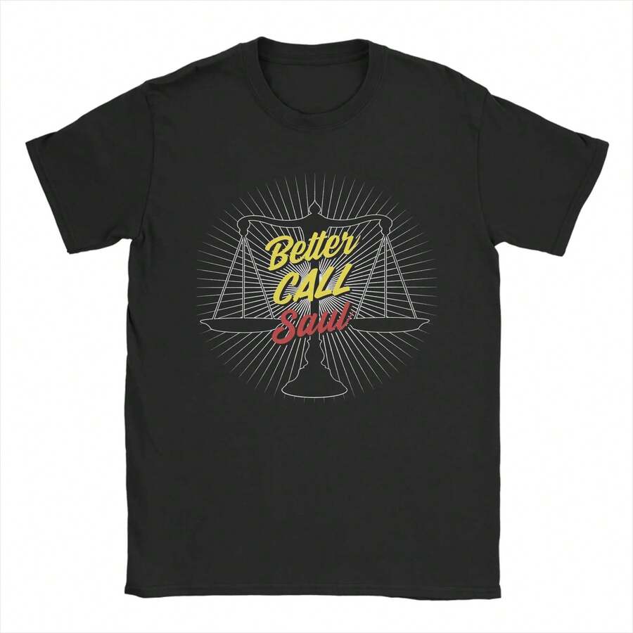 Men's Better Call Saul T Shirts  Cotton Tops Novelty Short Sleeve O Neck Tees Original T-Shirt - 黑色 - 查看 1