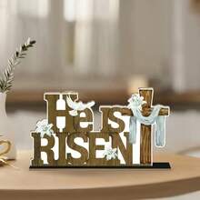 1pc Rustic Wooden Cross Desktop Decor - Farmhouse Style Easter Symbol With Floral Accents, Suitable For Home, Living Room, Cafe Or Party Decoration, Applicable For 11 Holidays - 1PC - View 1