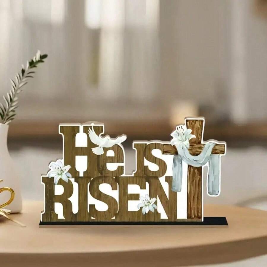 1pc Rustic Wooden Cross Desktop Decor - Farmhouse Style Easter Symbol With Floral Accents, Suitable For Home, Living Room, Cafe Or Party Decoration, Applicable For 11 Holidays - 1PC - View 1