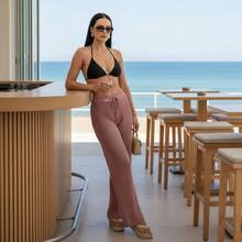 Knitted Beach Cover-Up Pants With Adjustable Waist, Pool Sarong - 深玫瑰 - 查看 5