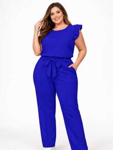 Elegant Plus Size Social Set In Dune Crepe, Casual Style With Drawstring Pockets, For Office Or Home. - Royal Blue - View 6