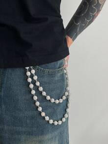 1pc Gothic Punk Retro Rhinestone Inlaid Geometric Acrylic Bead Layered Casual Minimalist Charm Jewelry Pant Chain, Rock Hip Hop High-End, Street Shooting, Party, Daily Couples Versatile Fashion Men Pant Chain Gift - Pants Chain - View 4