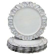 13\ Antique White Charger Plates, Set Of 6 Plastic Textured Chargers For Dinner Plates With Embossed Rim, Table Décor, Party, Wedding, Holiday - FD03W - View 1