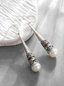 1 Pair Of Elegant Pendant Earrings, Adorned With Faux Pearl Decorations And Hollowed Out Patterns, Suitable For Fashionable Street Ladies To Wear As Daily Jewelry Gifts - Fashion - View 9
