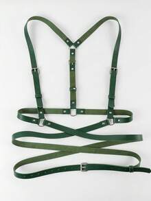 1PC Adjustable Green PU Leather Harness Belt - Stylish Festival Belt For St. Patrick's Day - A - View 9
