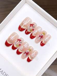 Handmade Wearable Nails; Medium Oval Nail Shape Hand-Painted Red Cat Eye French Nails; High-Quality Simple Design Nails, Full-Cover Fake YK Nails, Unique And Niche Creative Fake Nails, Daily Nails, Cute Modern Style Nails, Daily Use, Autumn And Winter Nails, Detachable Wear And Reusable, Suitable For Parties Banquets. - Multicolor - View 11