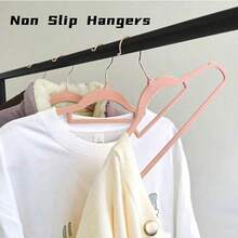 50pcs Flocked, Non-Slip, Traceless 3-In-1 Clothes Hanger, High-End Wardrobe Organizer Flocked Clothes Hanger, Special Non-Slip Hanger For Lightweight Fabrics, High-End Clothing Store Flocked Display Hanger, Wardrobe Organizer Hanger, High-End Wardrobe-Specific Hanger, Solves The Problem Of Clothes Bunching Up On The Shoulders Wardrobe Organizer Set - 50pcs粉紅色衣架 - 查看 6