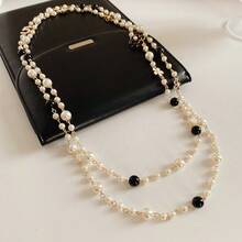 1 pieza Collar apilable elegante con flor de perlas falsas de varias capas, adecuado para uso diario, fiesta, regalo de joyería, otoño/invierno de mujeres - Doble capa - Ver 7