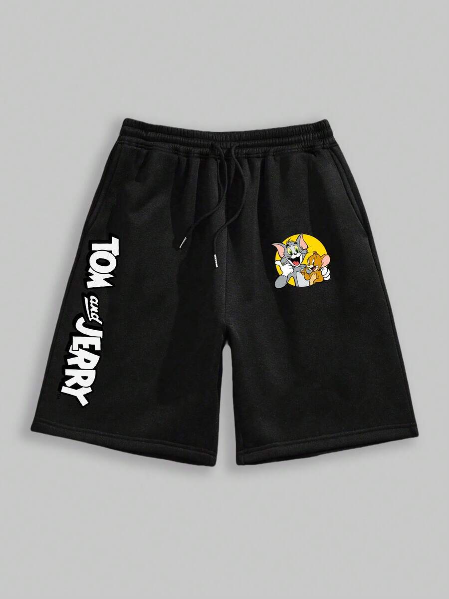 Quần short nam in hình Tom và Jerry, kiểu dáng thường ngày, đa năng, thích hợp cho mùa hè. - màu đen - Xem 1