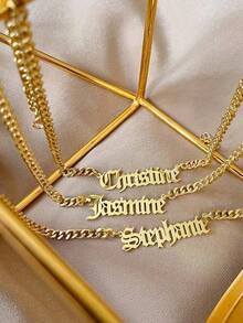 Personalized Simple Custom Necklace For Men And Women, Silver Chain Necklaces Customized Letter Name Pendants, Hip-Hop Style Jewelry, Multi-Font Selection For Anniversaries, For Valentine's Day, For Mother's Day, For Weddings, For Daily Wear, For Birthdays Valentines, Back To School, School Gift, For Office, For School, For Classroom, For Teacher Gifts, For University, For Colleague, For Dorm Rooms, For Teenagers, Junior High School Students, College Students, Customized Fashion Word Necklaces, Chic Autumn,Delicate Romance - 彩色 - 查看 11