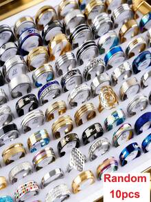 5/10/20/30/50/100/150/200 chiếc/gói Nhẫn thép không gỉ hình trái tim kẻ sọc cổ điển, unisex, trang sức phong cách tối giản nhiều màu sắc phối hợp, quà tặng trang sức. - Nhiều màu - Xem 14