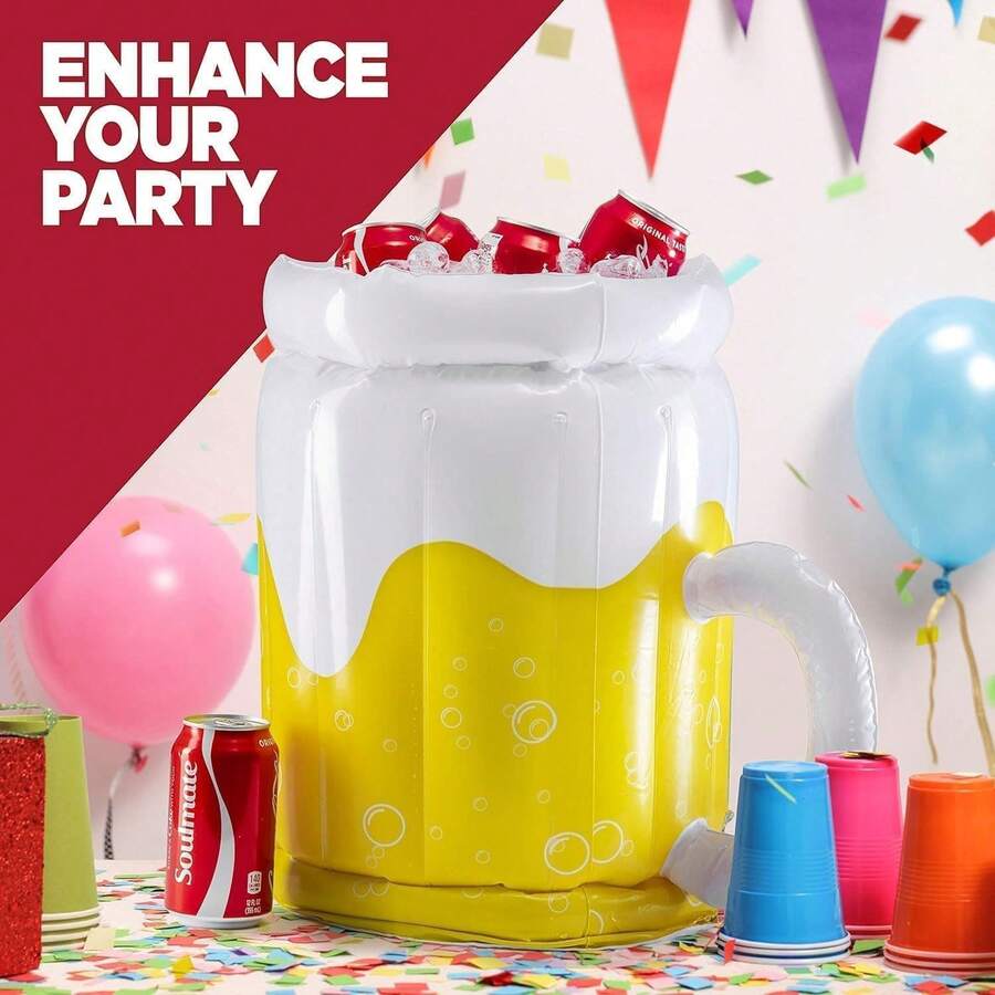 1pc Inflatable Beer Cup Ice Bucket, Portable Large Capacity Cooler, PVC Material, No Electricity Needed, 2-In-1 Pool Drink Floats And Beach Party Supplies, Summer Party Decor, Swimming Accessories, Beer Themed Design, Easy To Inflate And Install, Suitable For Bars, Restaurants And Home Use, Beach Essential, Beach Accessories, Pool Inflatable, Beach Essentials, Pool Float - Multicolor - View 1