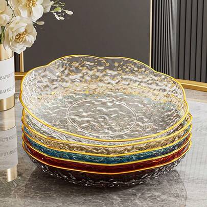 1pc Luxury Petal Shaped Snack Plate Set, New Holiday And Party Fruit Tray, Transparent Fruit Bowl, Salad Plate, Dessert Plate And Tabletop Decor, Suitable For Living Room, Elegant Petal Design Fruit Basket, High-End Coffee Table Snack Plate, Excellent Choice For Candy Display