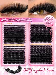 800/644/600/280片D型卷翘假睫毛簇，大容量DIY假睫毛嫁接套装，适合初学者，持久耐用，混合单根假睫毛款式，DIY假睫毛簇，在家轻松打造迷人双眸，必备彩妆单品，大容量假睫毛套装，适用于角色扮演、婚礼、晚宴、舞台妆等场合。(10D/20D/30D/40D/50D/60D/80D/100D) - D - 查看 10