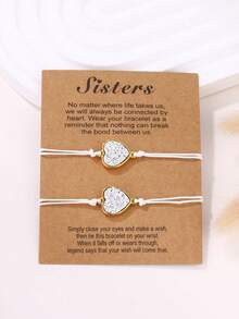 2件套流行水晶簇树脂心形蜡绳手链，友谊编织手链，情人节礼物 - 手鍊 - 查看 14