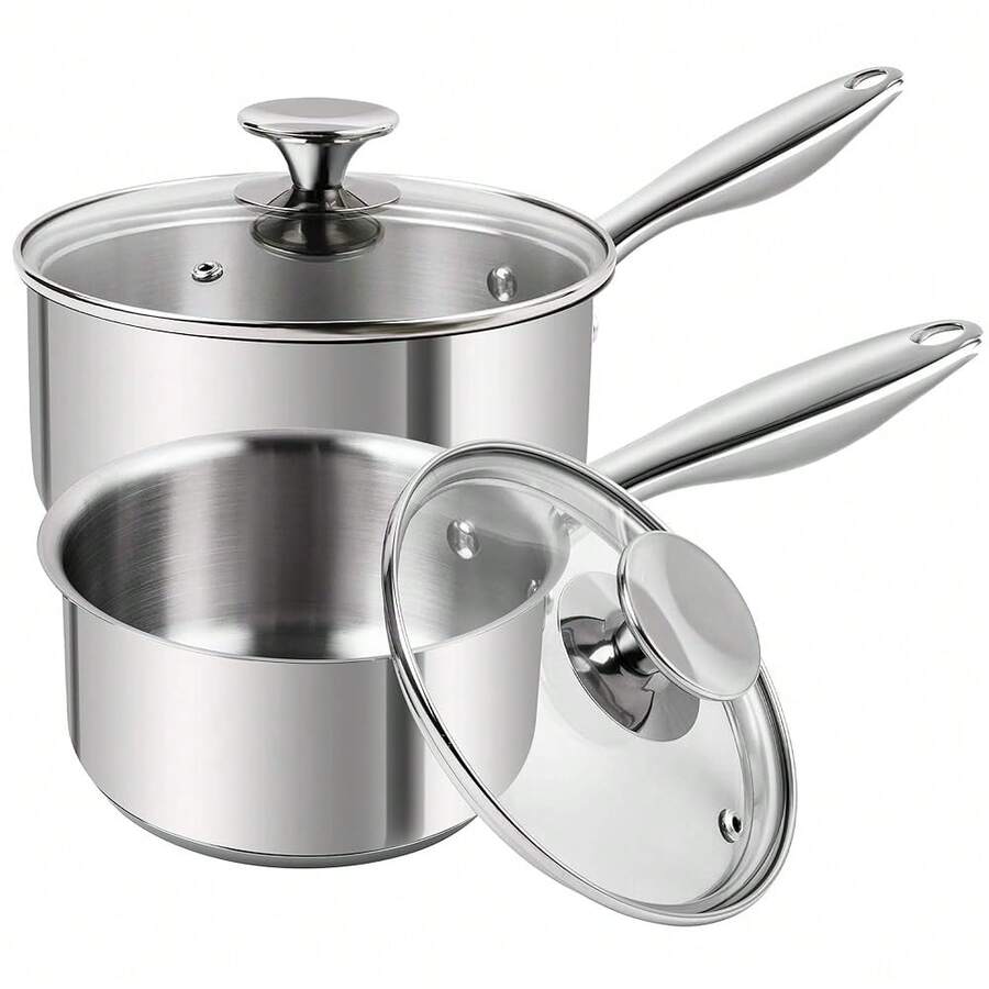 Stainless Steel Saucepan Set 1Qt & 2Qt, Premium German Technology Sauce Pans 2 Piece, 18/10 Stainless Steel Sauce Pan Set, Induction Compatible - 1QT+2QT - 查看 1