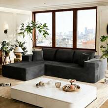 Sofas For Living Room, Bonelss Couch, 106" L-Shape Modular Sectional Sofa,New Cloud Sectional Couch With Deep Seat, Upholstered Boneless Couches For Living Room, No Assembly Required, Corduroy Fabric And Memory Foam Sectional Couches, Modern Modular L-Shape Sofa Couch With Chaise - Màu xám đen - Xem 7