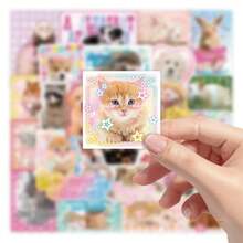 50 Uds. De pegatinas Retro de dibujos animados para álbum de recortes, pegatinas Kawaii para cachorros, gatitos, conejitos, diario, decoración, papelería, pegatinas de carcasa de teléfono HRTQ - 50 Piezas - Ver 4