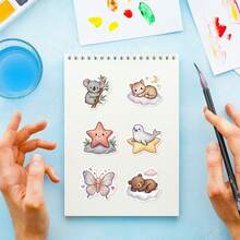 50pcs Cute Animal Adventure Stickers - Adorable Land And Sea Creatures Holding Heart Shapes, Waterproof Stickers Suitable For Diaries, Albums, And Phone Cases, Great Gift For Teens And Students - Multicolor - View 8