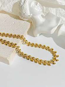 1pc Women's Stainless Steel Wheat Ear Tassel Bracelet, Waterproof Beach Vacation Accessory, Daily Gift (Wheat Ear Bead Quantity Random, No Gift Box) - Yellow Gold - View 8